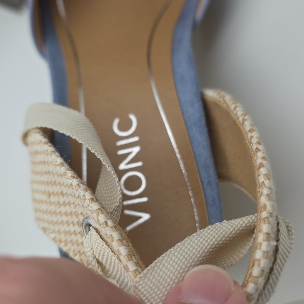 NIB Vionic Aruba Maris Blue and Cream Espadrille Jute Wrap Wedge Women's Size 7 - Picture 7 of 10